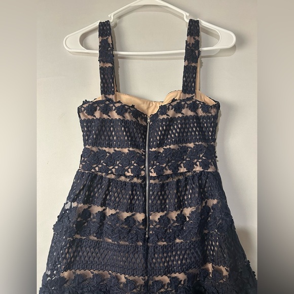 Lulus Women Size X Small Ethereal Navy Blue and Cream Lace Midi Dress Lined - Picture 10 of 14